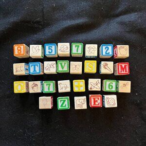 30 Alphabet/Numbers/Pictues Wooden Blocks